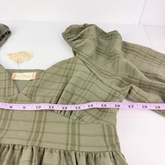 NEW Altar'd State M Peasant Boho Sage Green Tiered Puff Sleeve Womens Mini Dress - Picture 10 of 11